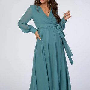 PinkBlush - Jade Chiffon Long Sleeve Maternity Maxi Dress - Size M